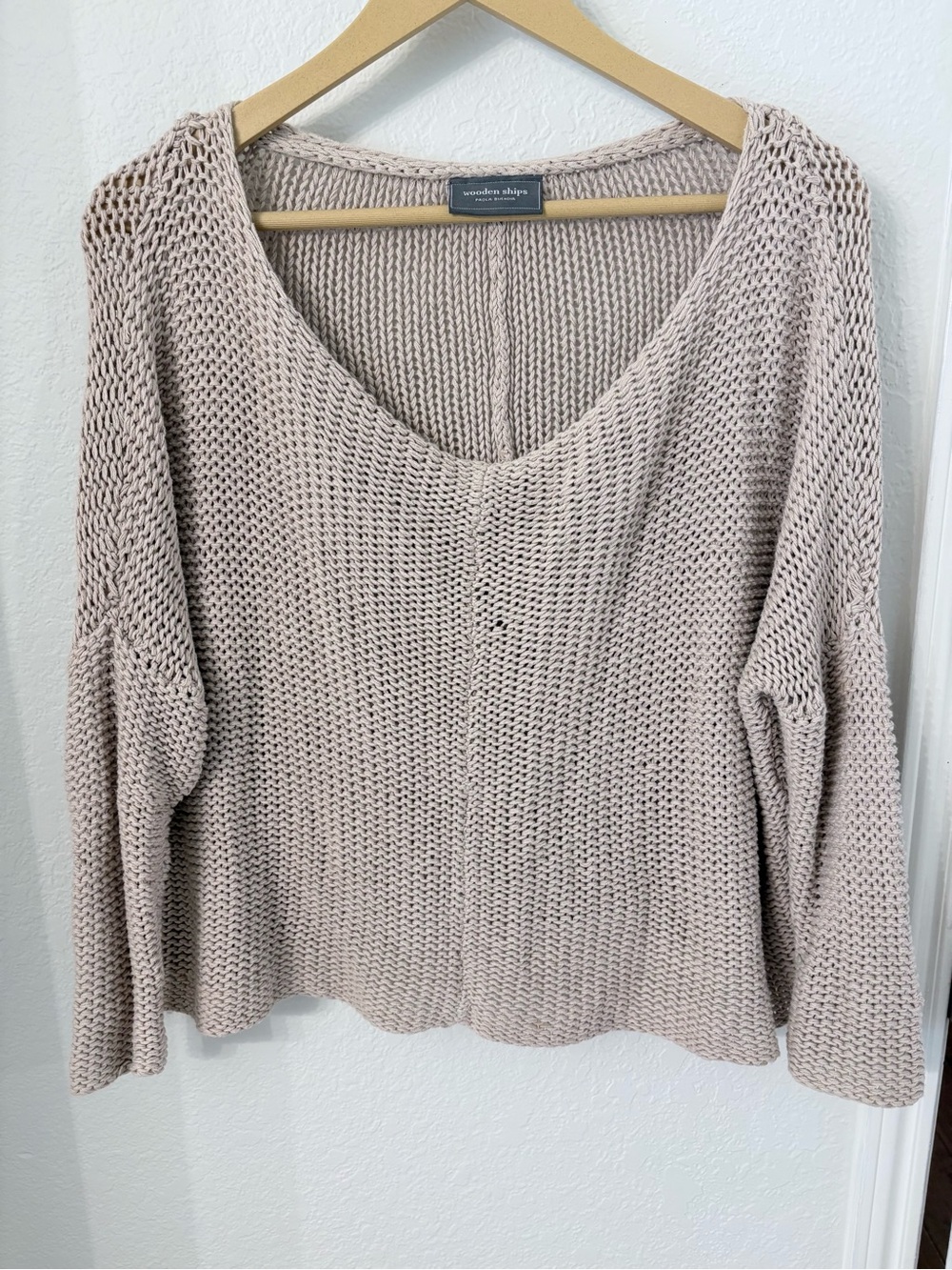 Wooden Ships Open Knit V-Neck Beige Sweater X/S Oversized